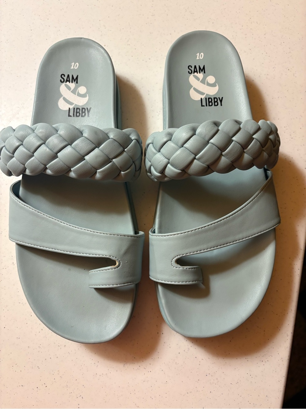 Sam & Libby Braided Double-Strap Slide Sandals — Pale Blue